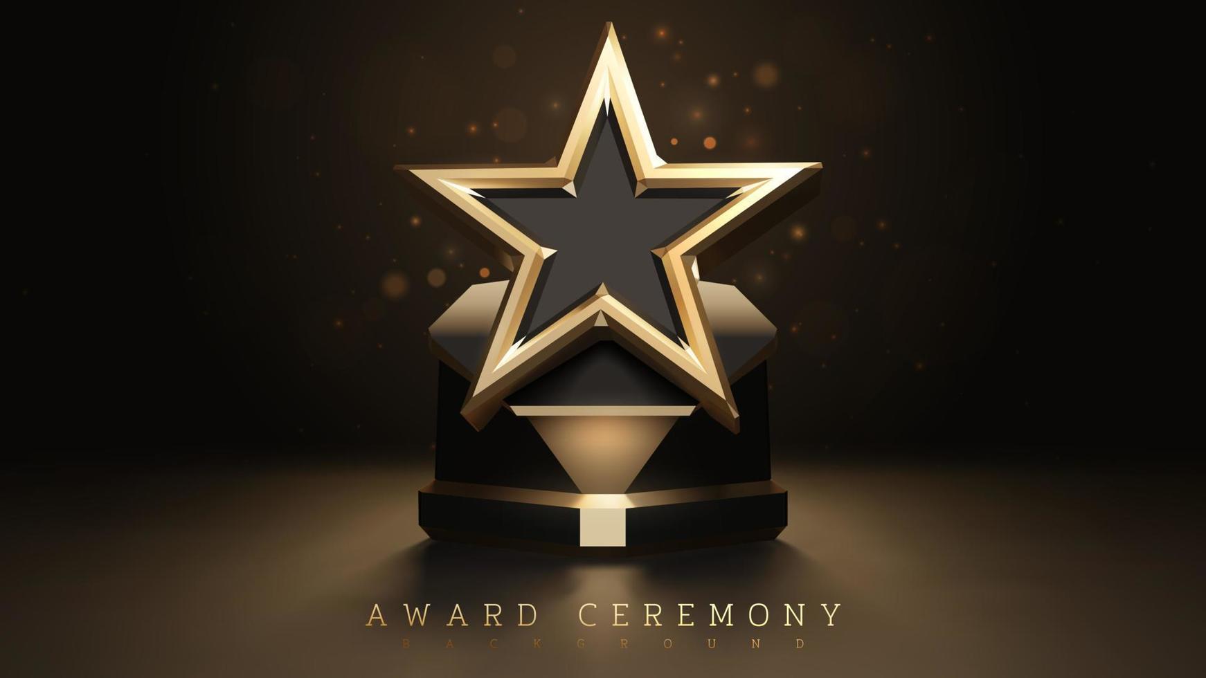 Award ceremony background with 3d gold star element and glitter light effect decoration and bokeh. vector