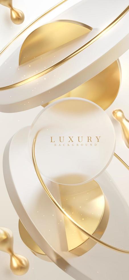 Luxury wallpaper with golden curve element with geometric shape decoration and glitter light effect. vector
