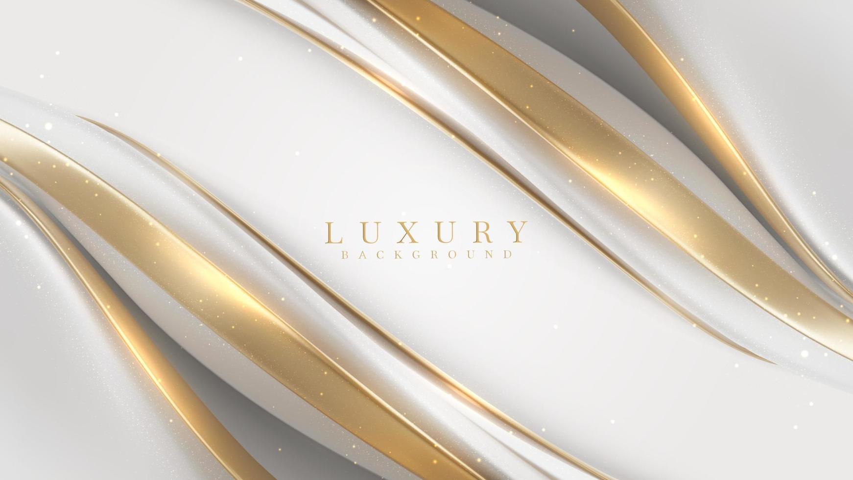 White luxury background with golden curve line element and glitter light effect decoration. vector