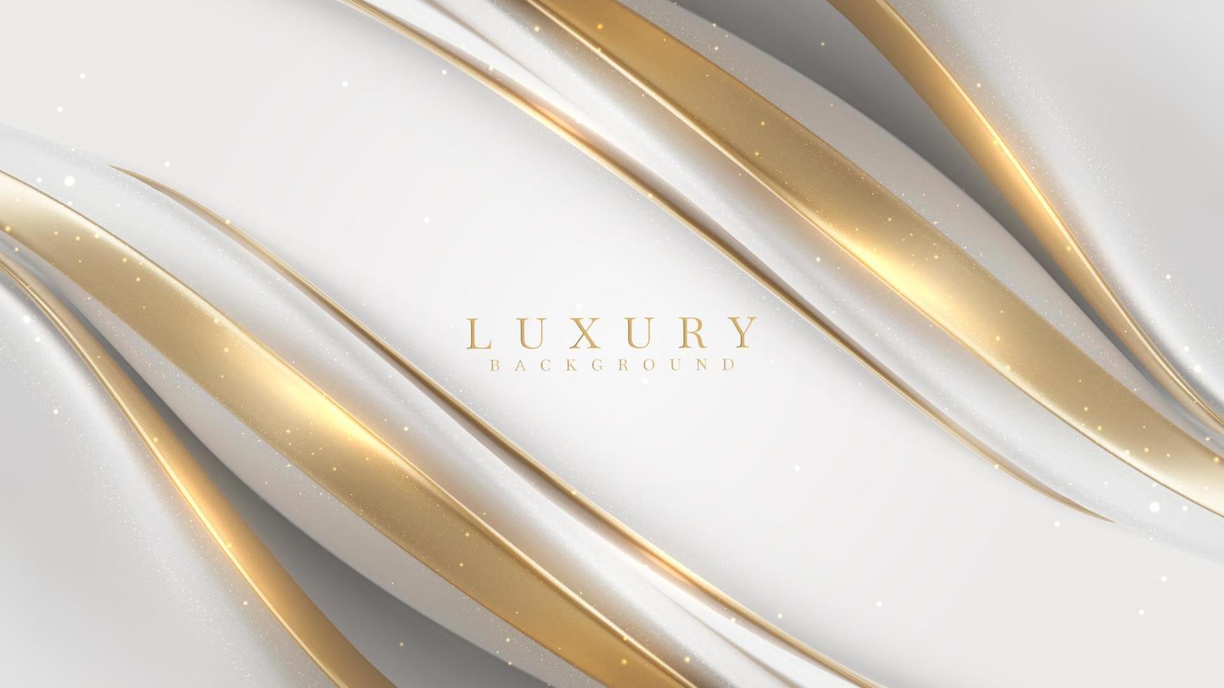 White luxury background with golden curve line element and glitter light effect decoration. vector