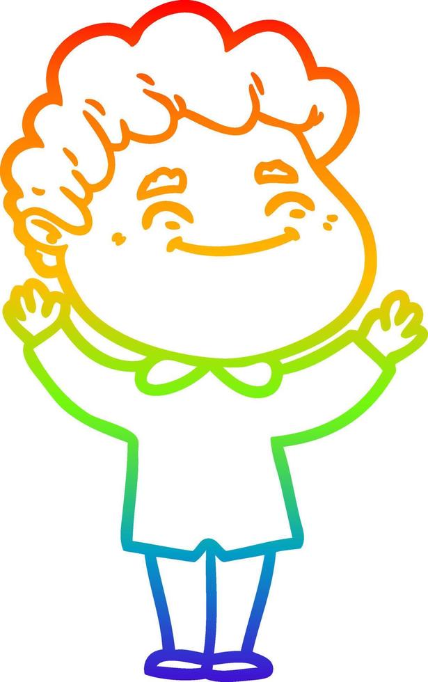 rainbow gradient line drawing cartoon friendly man vector