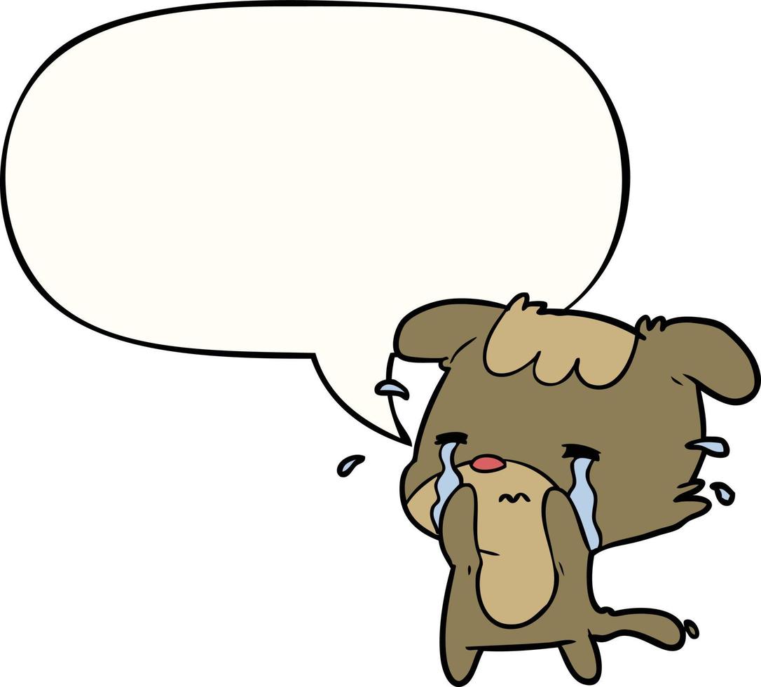 cartoon sad dog crying and speech bubble vector