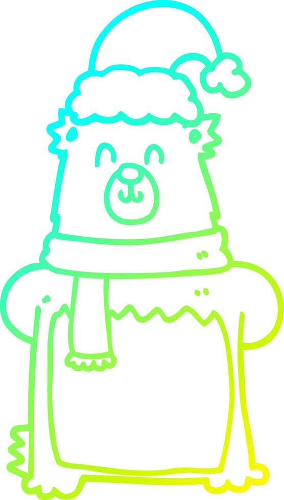 cold gradient line drawing cartoon bear wearing christmas hat vector