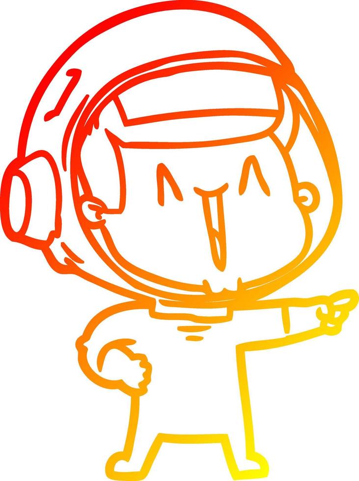 warm gradient line drawing happy cartoon astronaut pointing vector