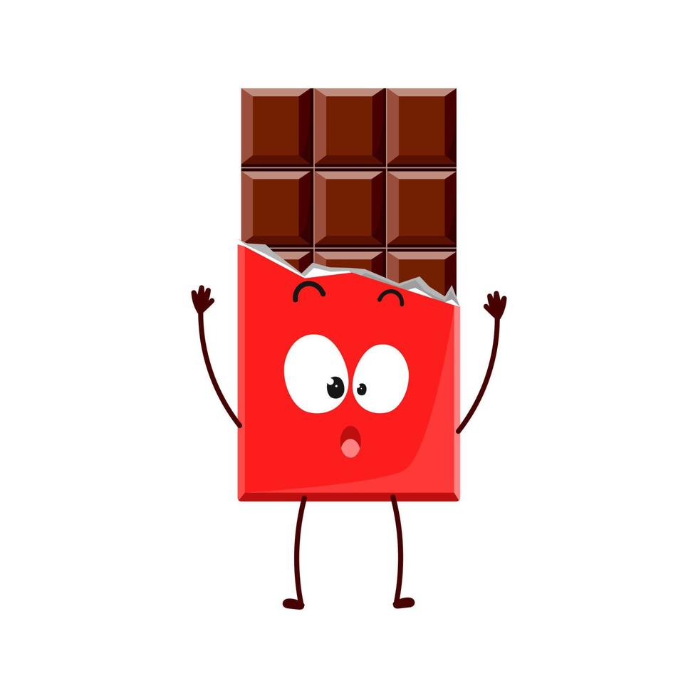 Cartoon chocolate with the emotion of fright. Vector symbol highlighted on a white background for a mascot, books, postcards and much more.