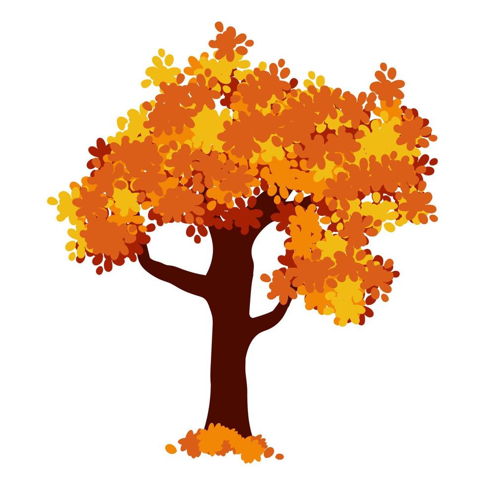 Cartoon autumn tree isolated on a white background. Vector element for fall landscape, autumn cards, kids books.
