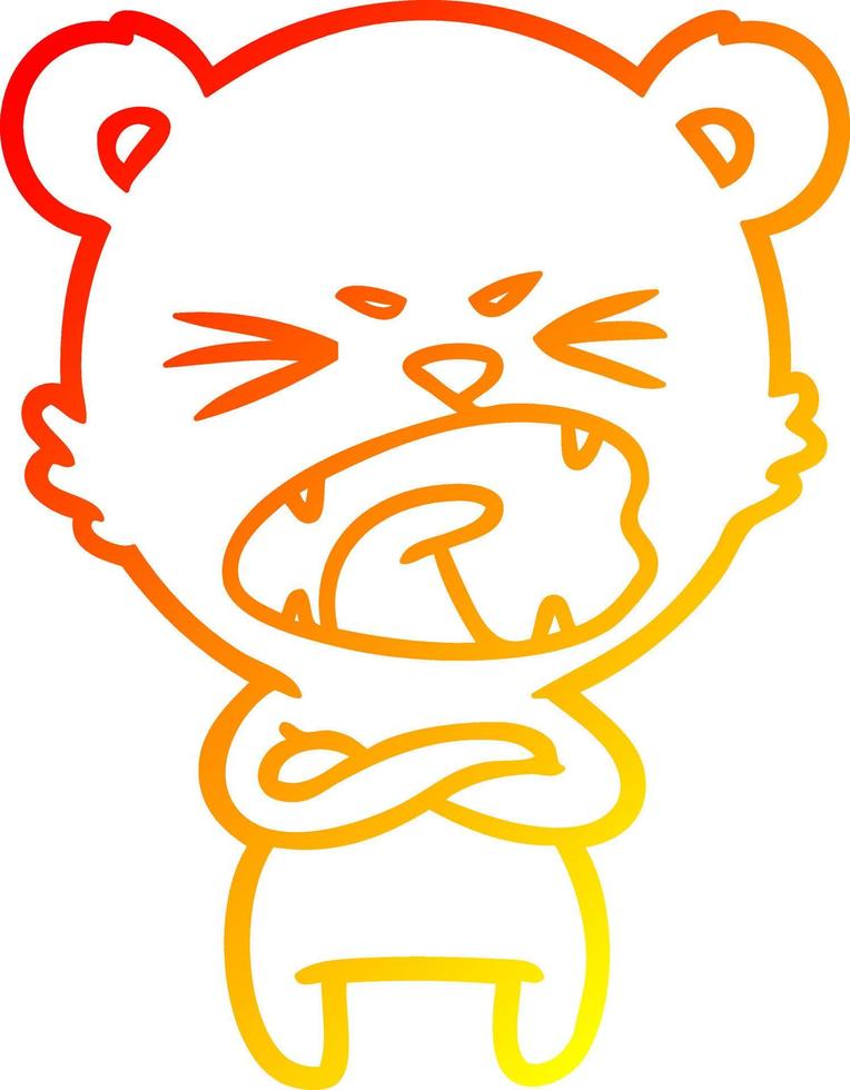 warm gradient line drawing angry cartoon bear shouting vector