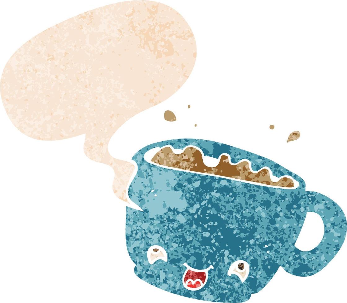 caricatura, taza de café, y, burbuja del habla, en, retro, textura, estilo vector
