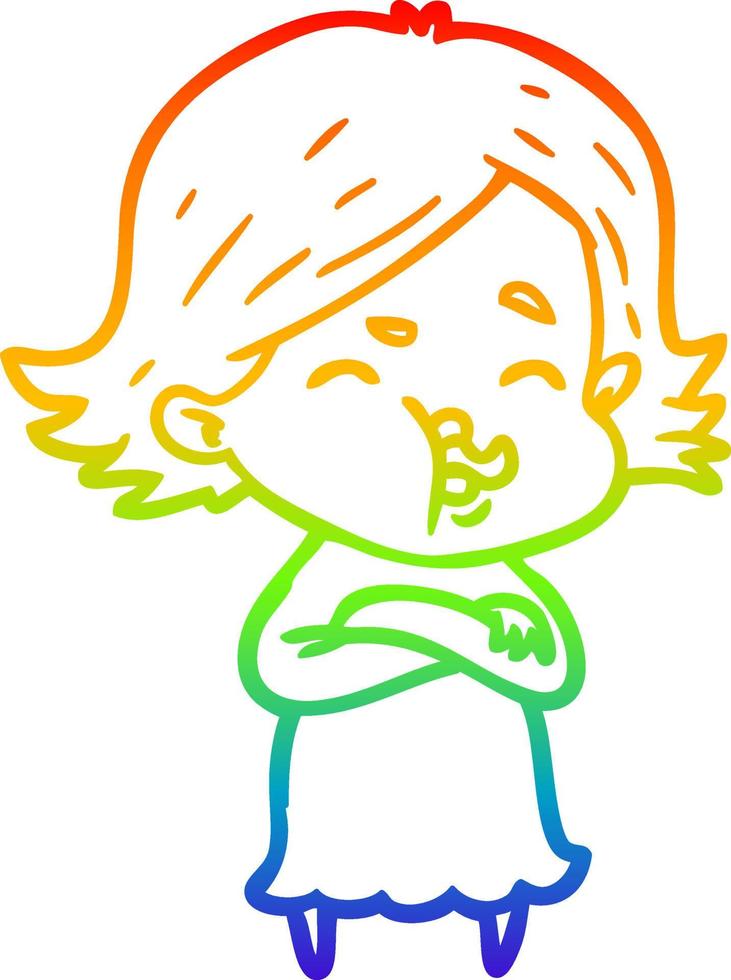 rainbow gradient line drawing cartoon girl pulling face vector