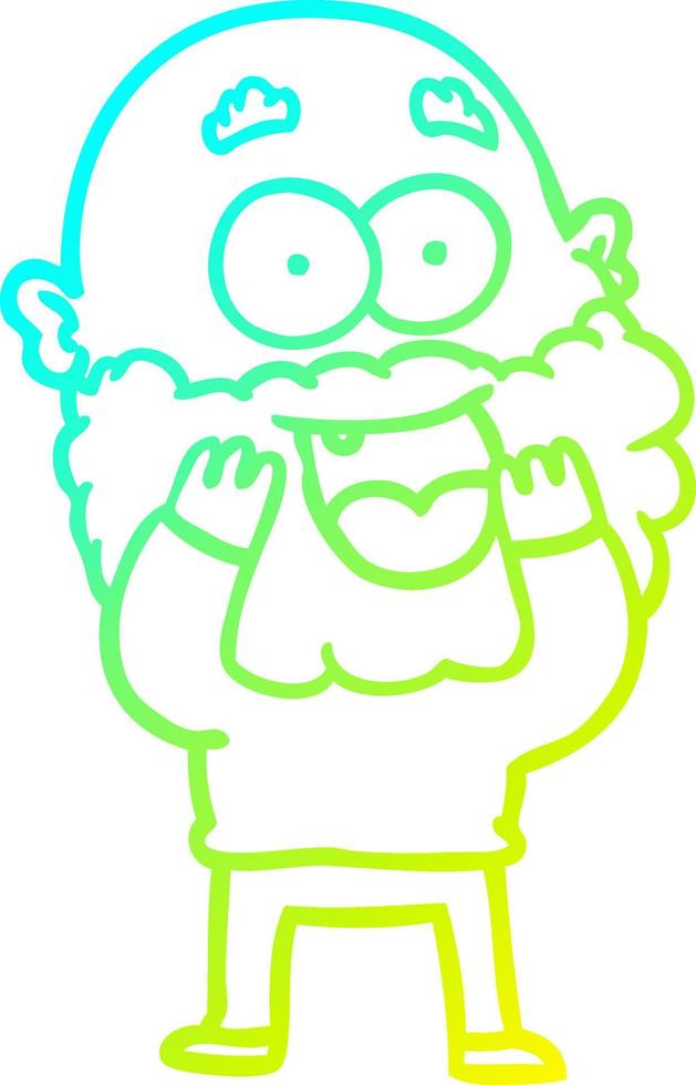 cold gradient line drawing cartoon crazy happy man with beard gasping vector