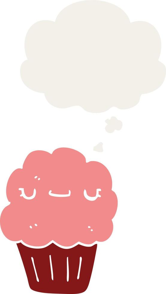 cartoon muffin and thought bubble in retro style vector