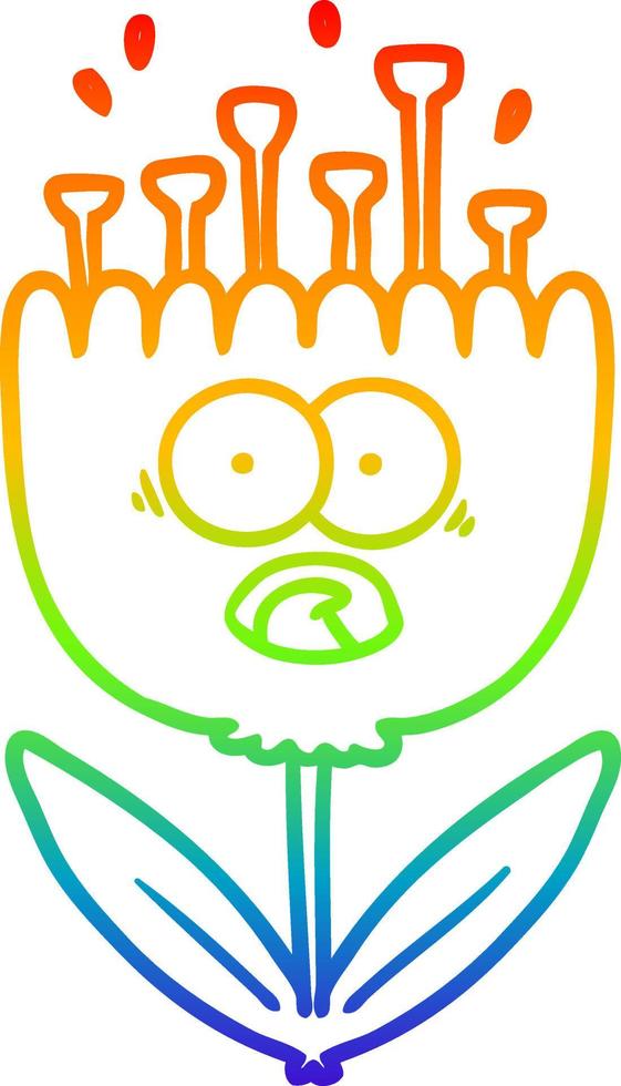 rainbow gradient line drawing cartoon shocked flower vector