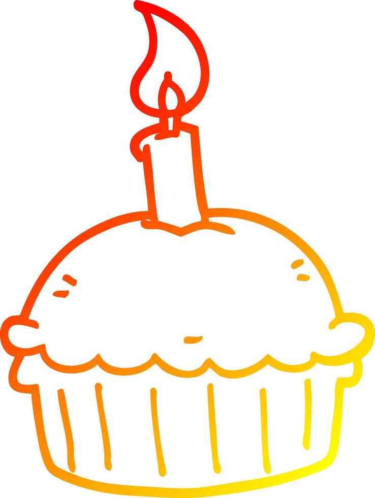 warm gradient line drawing cartoon birthday cupcake vector