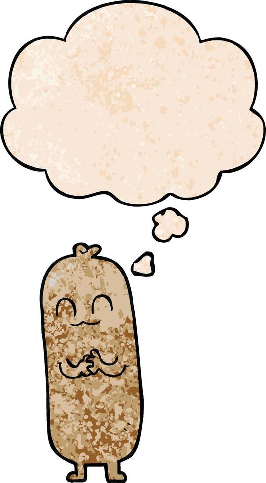 cartoon sausage and thought bubble in grunge texture pattern style vector