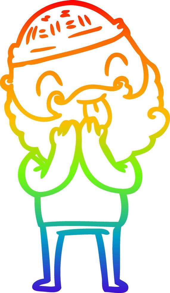 rainbow gradient line drawing man with beard sticking out tongue vector