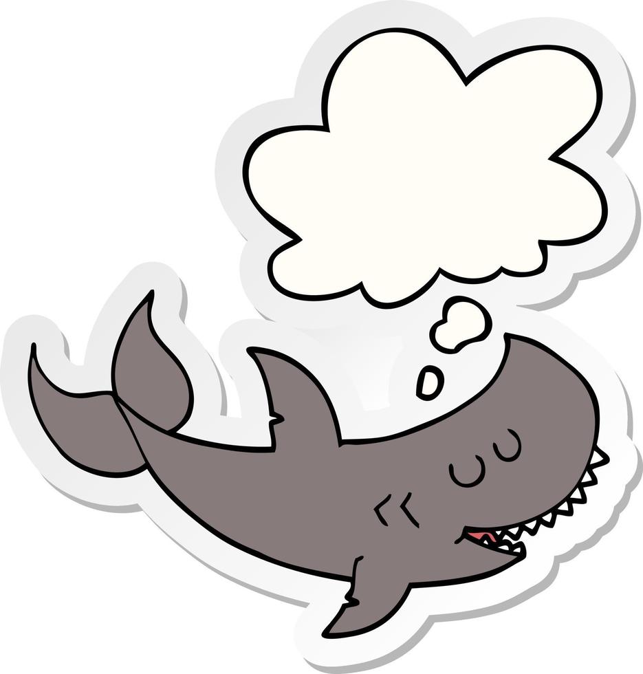 cartoon shark and thought bubble as a printed sticker vector