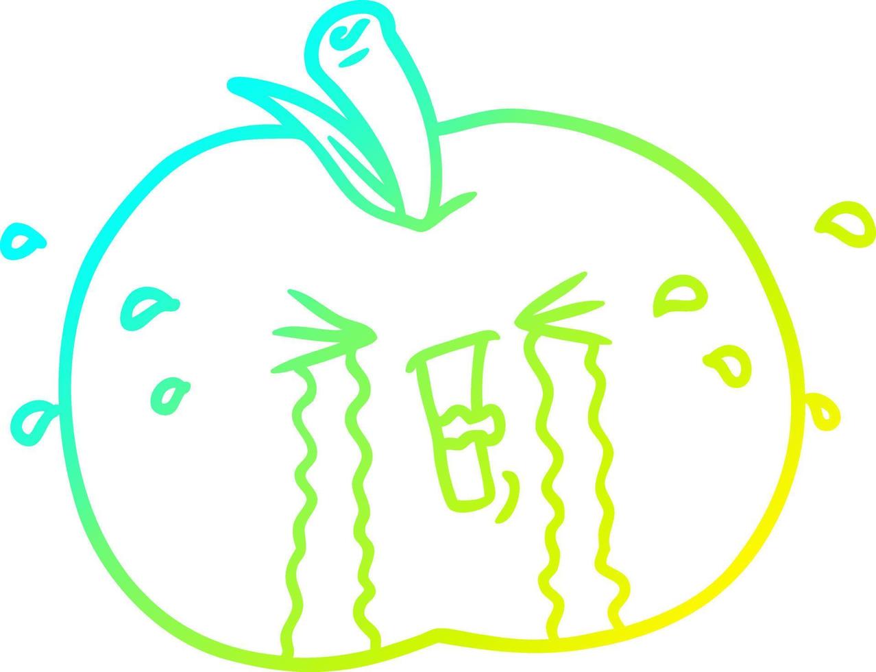 cold gradient line drawing cartoon apple crying vector