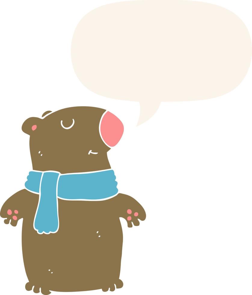 cartoon bear and speech bubble in retro style vector