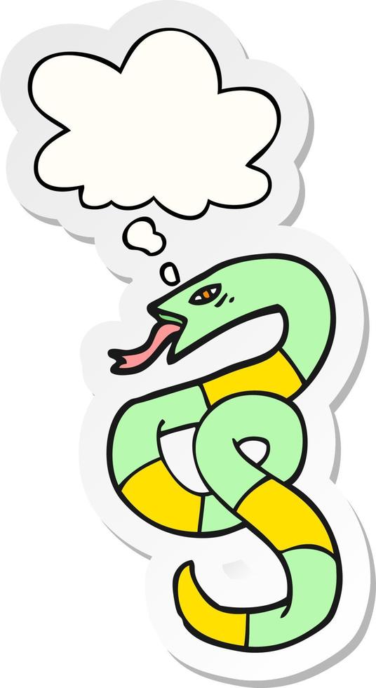 cartoon snake and thought bubble as a printed sticker vector
