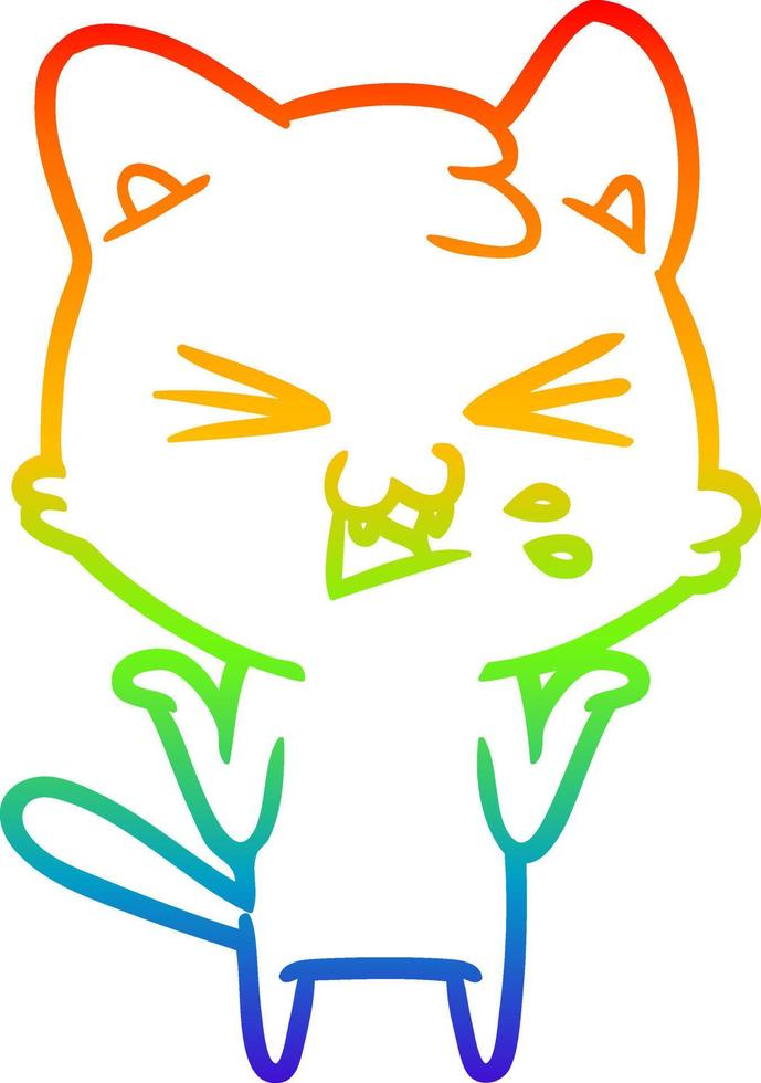 rainbow gradient line drawing cartoon cat hissing vector