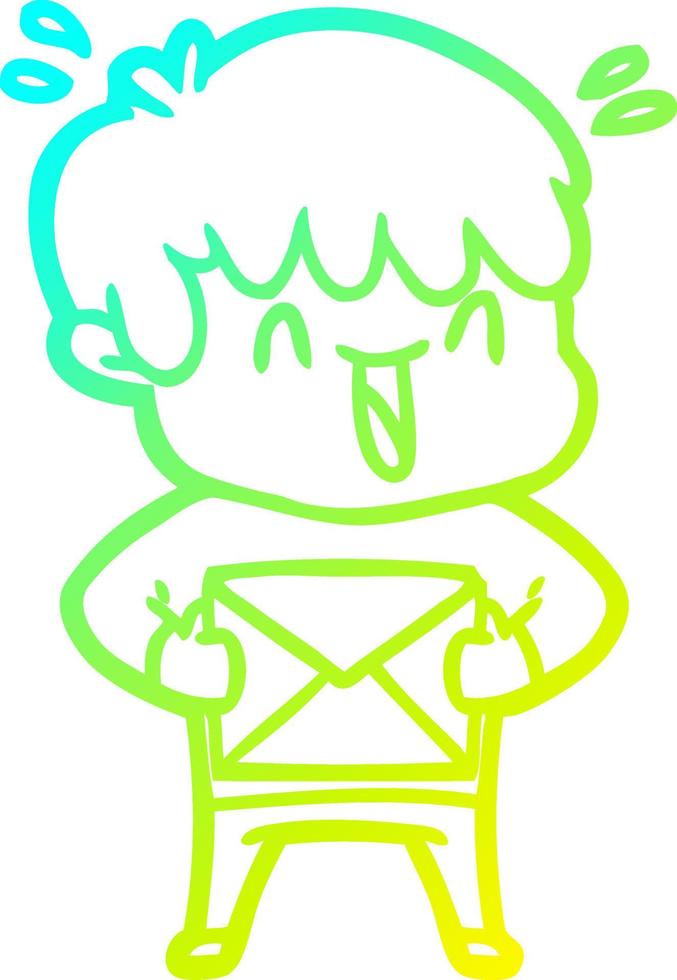 cold gradient line drawing cartoon laughing boy vector