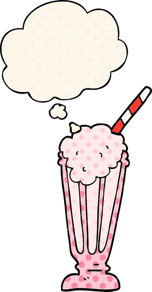 cartoon milkshake and thought bubble in comic book style vector