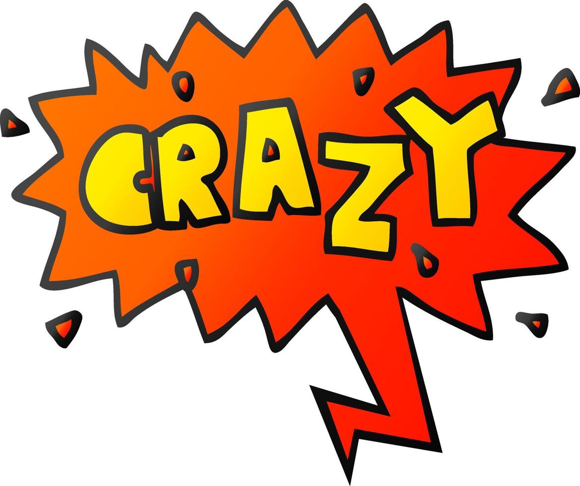 cartoon word crazy and speech bubble in smooth gradient style vector