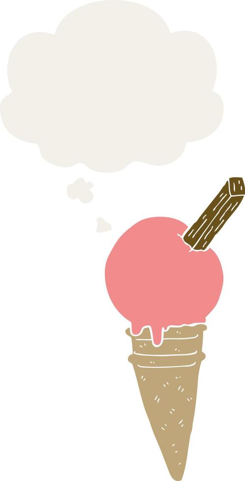 cartoon ice cream and thought bubble in retro style vector