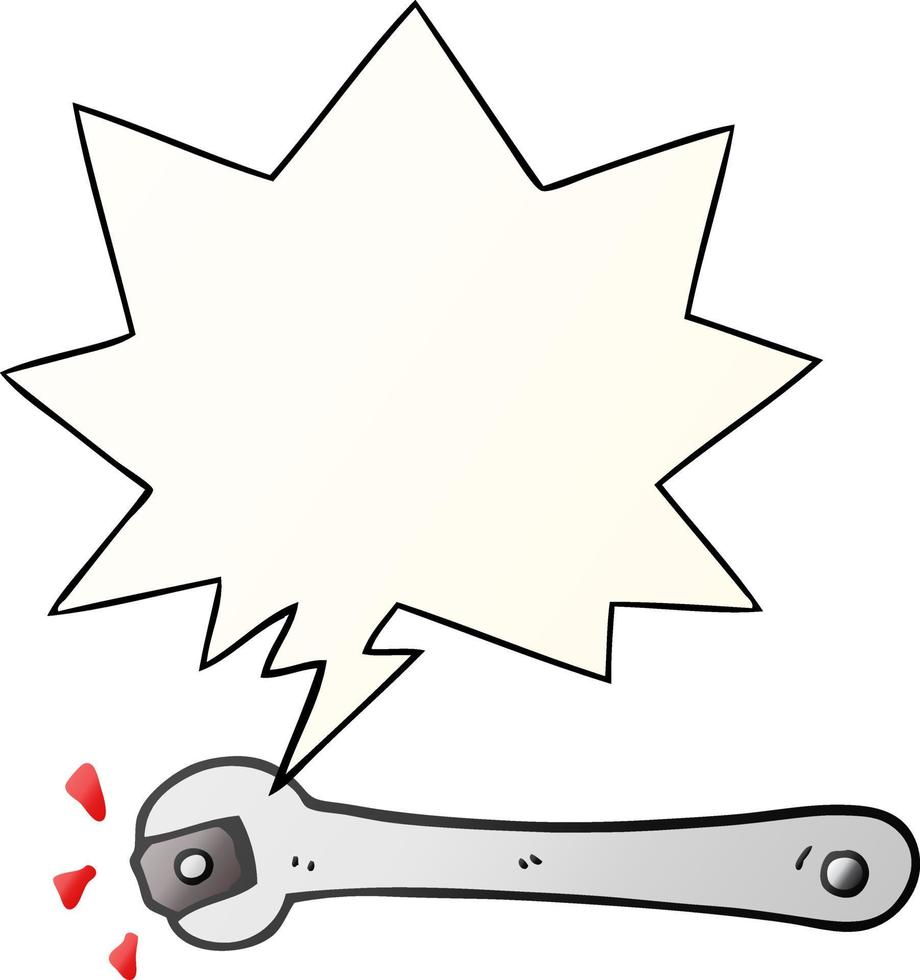 cartoon spanner turning nut and speech bubble in smooth gradient style vector