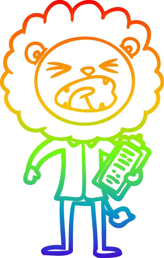 rainbow gradient line drawing cartoon lion salesman vector