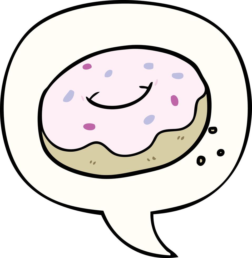 donut de dibujos animados y chispas y burbujas de discurso vector
