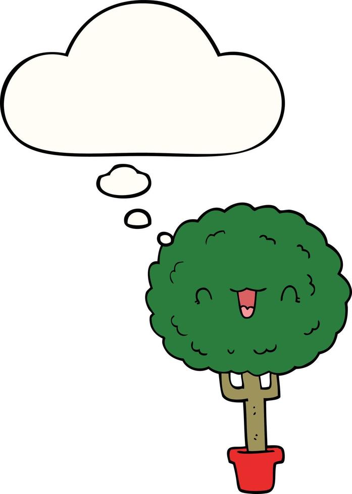 cartoon happy tree and thought bubble vector