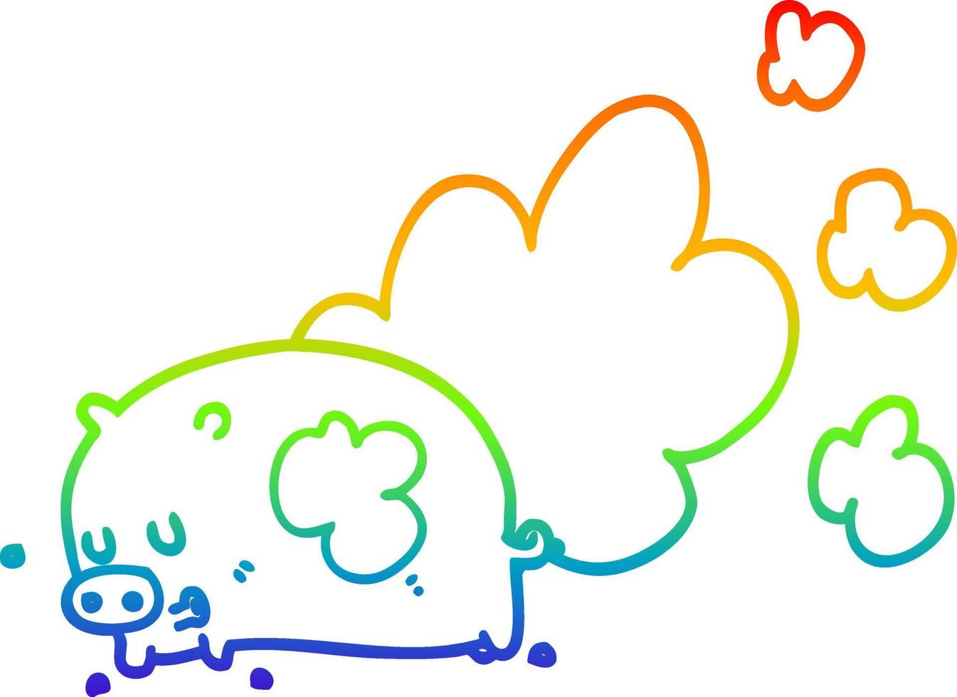rainbow gradient line drawing cartoon smelly pig vector