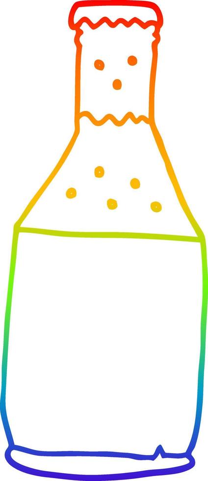 rainbow gradient line drawing cartoon beer bottle vector