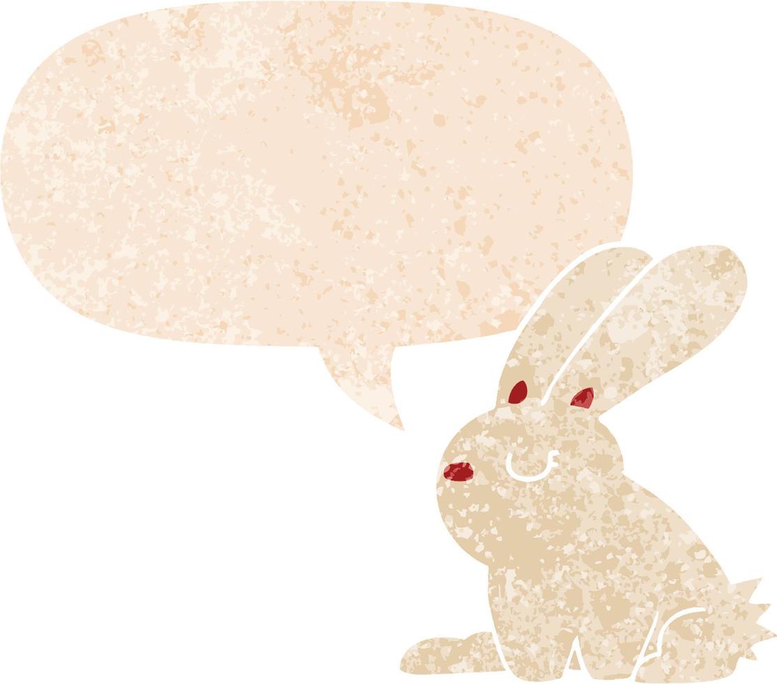 cartoon rabbit and speech bubble in retro textured style vector