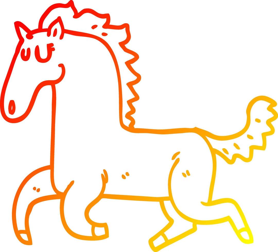 warm gradient line drawing cartoon running horse vector