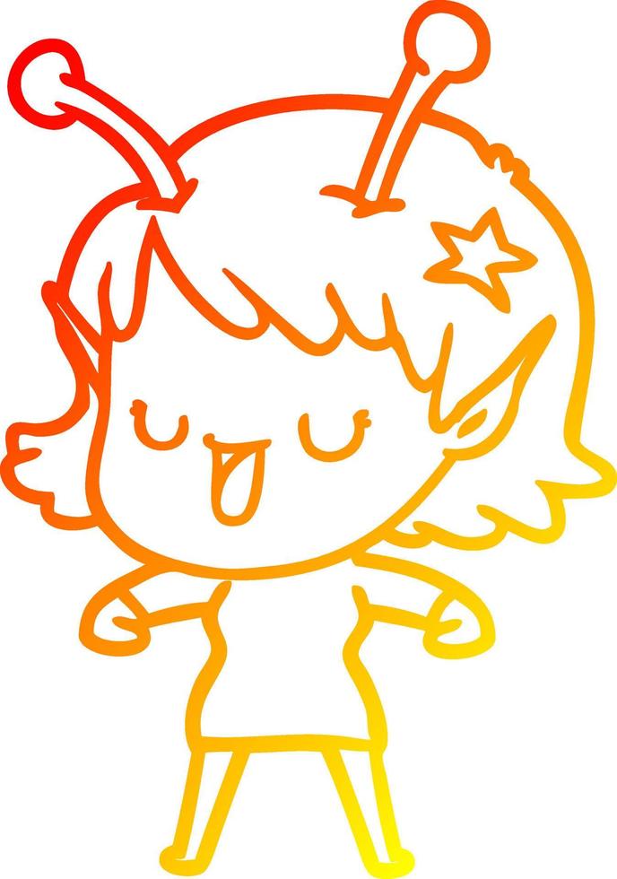 warm gradient line drawing happy alien girl cartoon vector