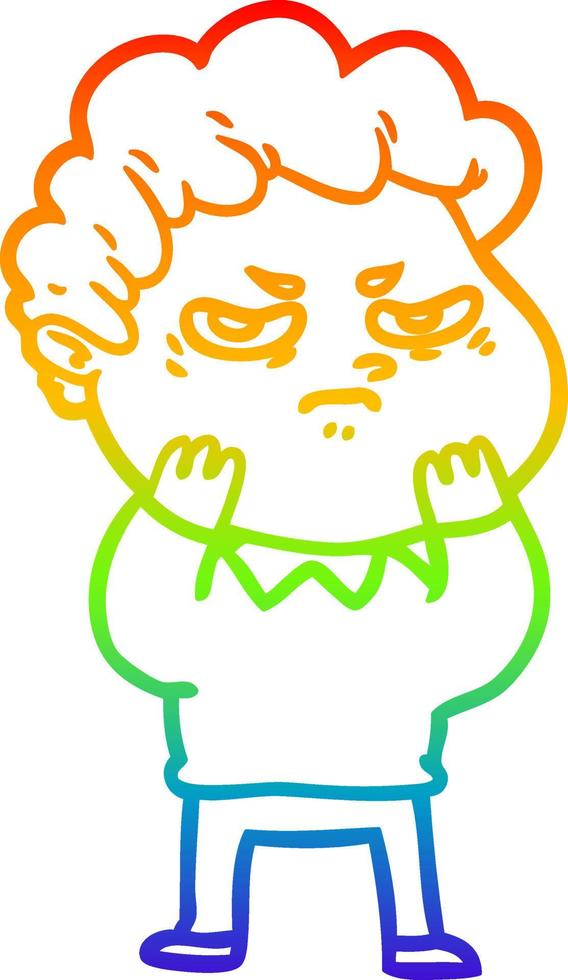 rainbow gradient line drawing cartoon angry man vector