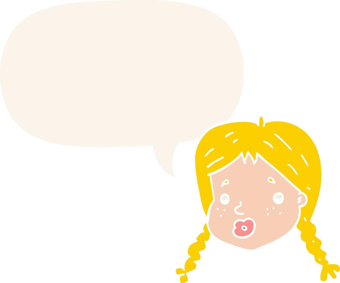 cartoon girls face and speech bubble in retro style vector
