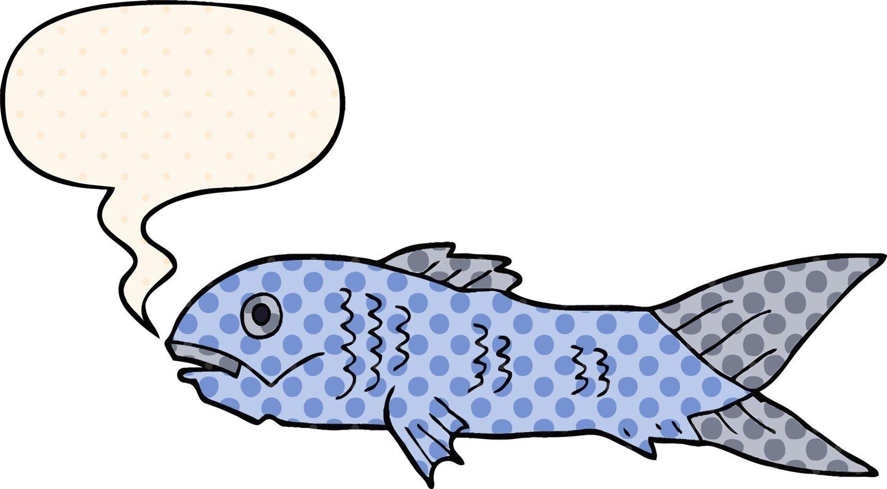 cartoon fish and speech bubble in comic book style vector