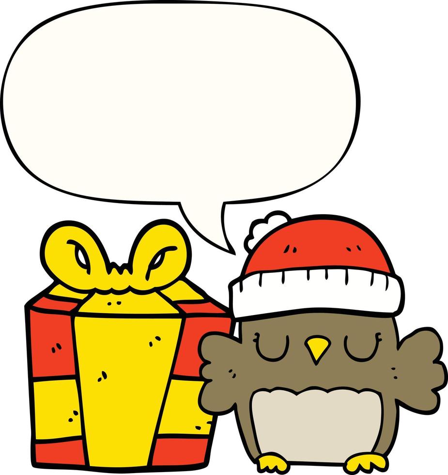 cute christmas owl and speech bubble vector