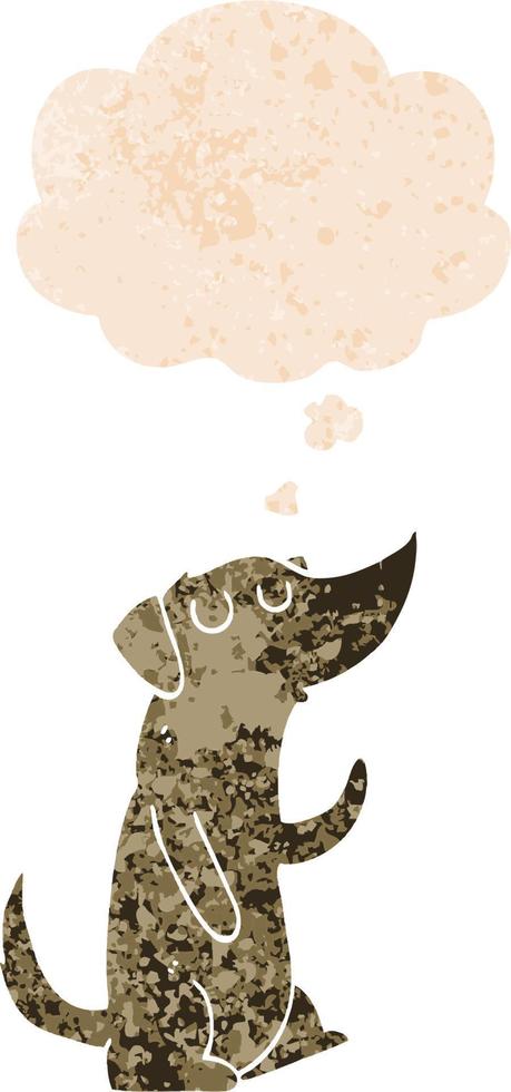 cartoon dog and thought bubble in retro textured style vector