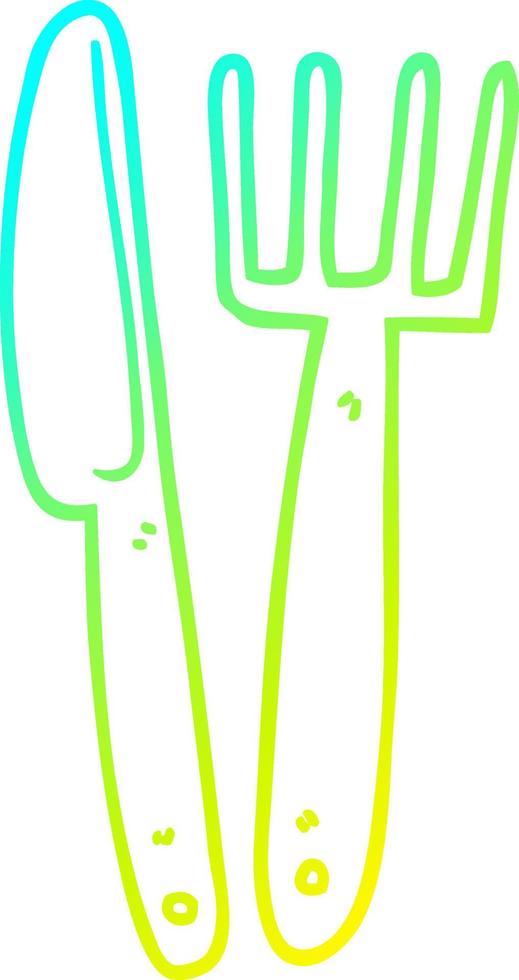 cold gradient line drawing cartoon knife and fork vector