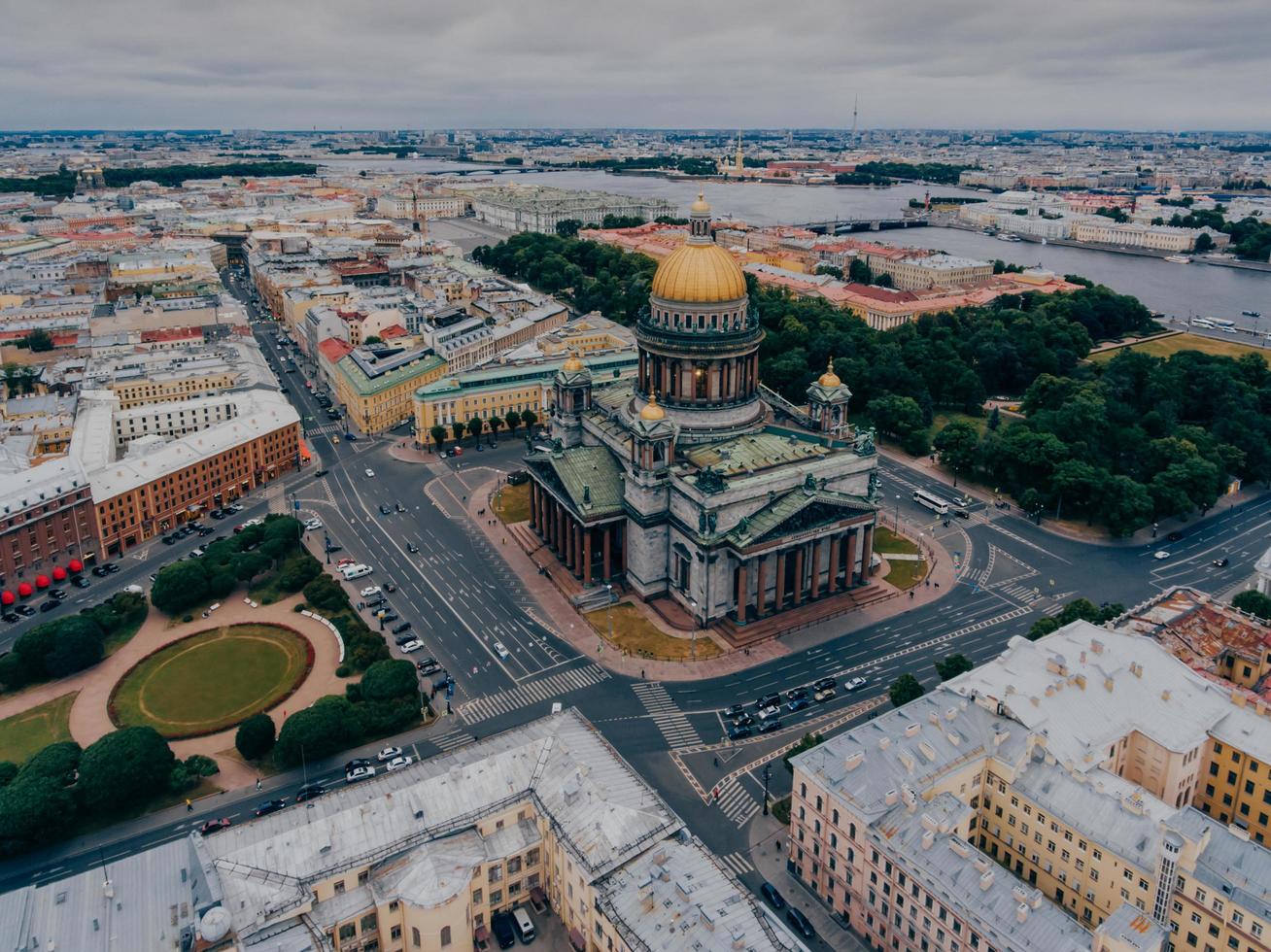 View of St Isaacs Square from colonnade of St. Isaacs Cathedral. Famous square. Nice building with wonderful columns. Historic mansion photo