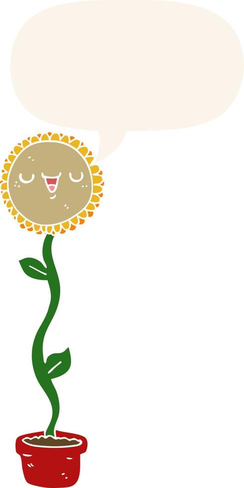 cartoon sunflower and speech bubble in retro style vector