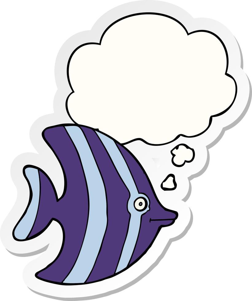 cartoon angel fish and thought bubble as a printed sticker vector