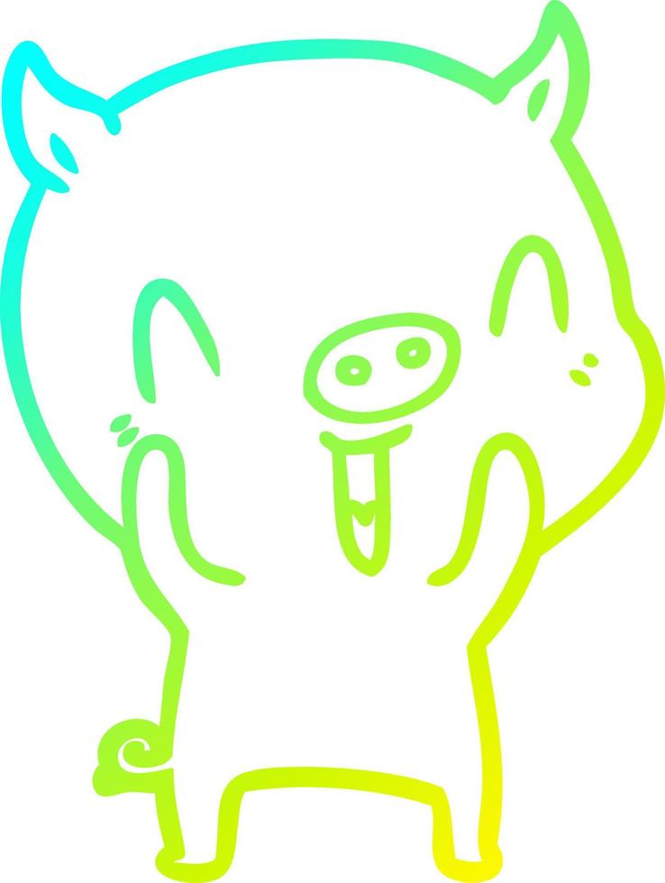 cold gradient line drawing happy cartoon pig vector