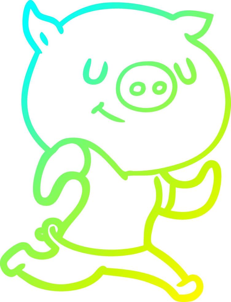 cold gradient line drawing happy cartoon pig running vector
