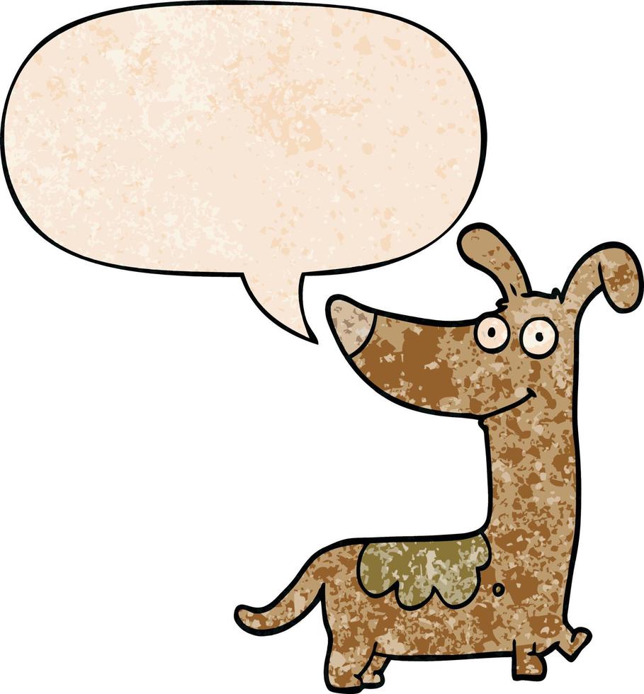 cartoon dog and speech bubble in retro texture style vector