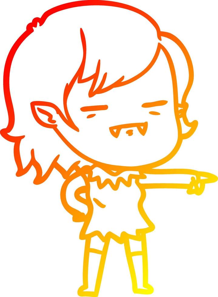 warm gradient line drawing cartoon undead vampire girl pointing vector